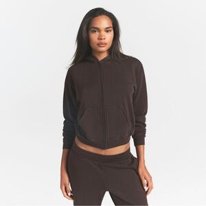 SKIMS chocolate brown French terry zip up hoodie